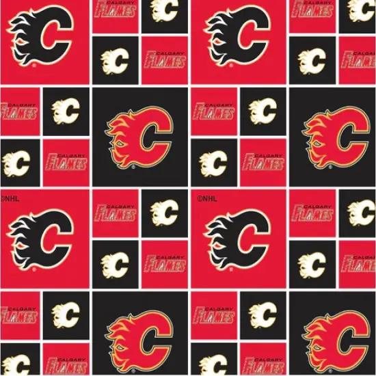 NHL Licensed Calgary Flames Block 020-FLA Cotton Fabric by the Yard {1}
