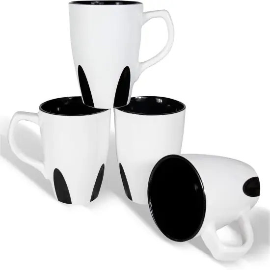 16oz large ceramic coffee mugs set of 4 White and black {1}