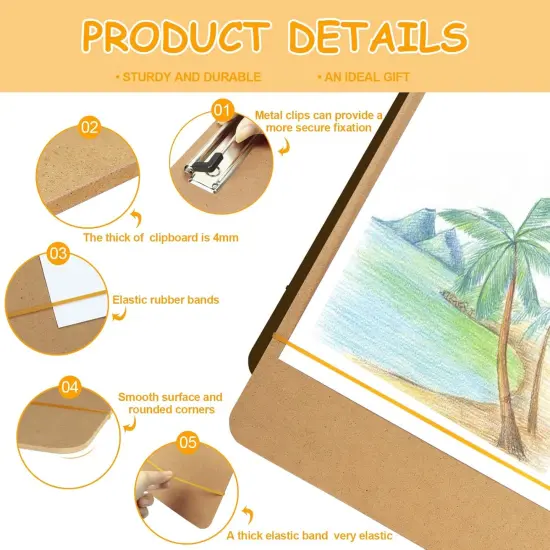 11.8x17.7 Drawing Board, Sketch Board with Sturdy Clip and Rubber Bands, Portable Art Clipboard for Classroom, Drafting and Studio Drawing {3}
