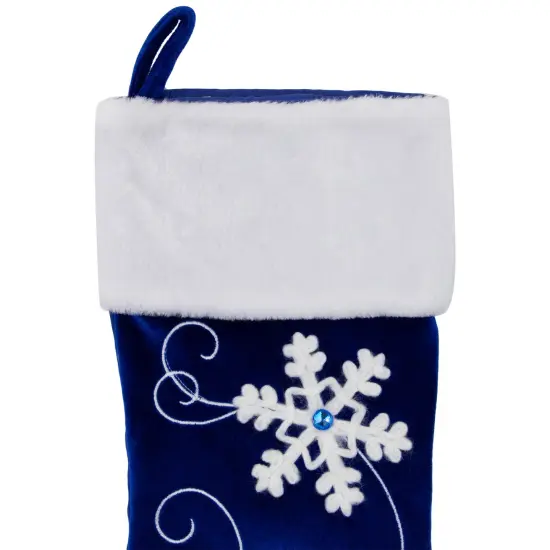 Northlight 20.5-Inch Royal Blue Velvet and White Snowflake Christmas Stocking {4}