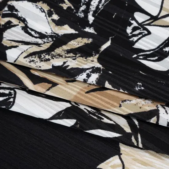 1 Yard Black, Beige & White Floral Burnout Stripes Polyester Crepe Back Satin Fabric 54" Width {4}