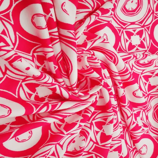 1 Yard DTY Geo Print Knit Fabric 190 GSM, 58/60&Prime; Wide Polyester Spandex Blend FUCHSIA {2}