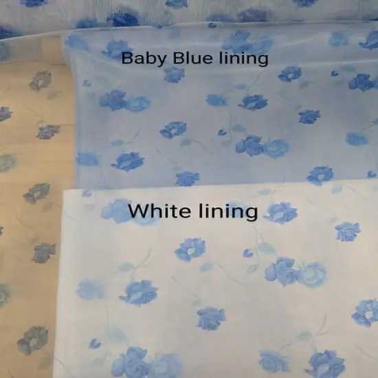 1 Yard Light Blue Organza Fabric with Dark Blue Flowers Sheer Lightweight Polyester 58/59 inches wide {3}