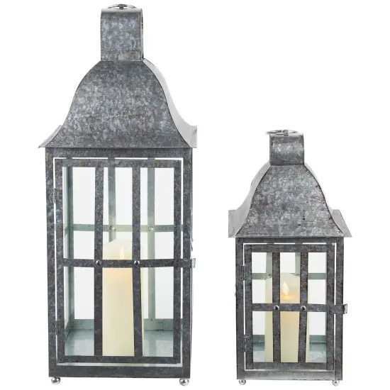Northlight Distressed Galvanized Metal Candle Lanterns - 23.75" - Set of 2 Silver {6}
