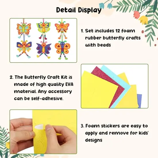 12 Pack Butterfly Craft for Kids Make Your Own Butterfly Foam Stickers with Beads DIY Arts and Crafts for Kids Boys Girls Party Favor Summer Fall Decoration Birthday Gifts {3}
