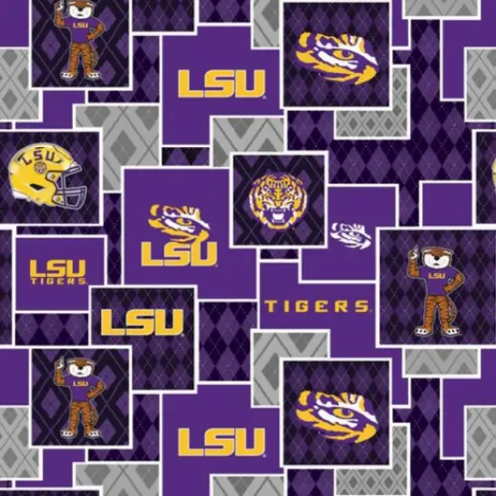 Licensed NCAA Louisiana State University Argyle Boxes Cotton Fabric by the Yard {1}