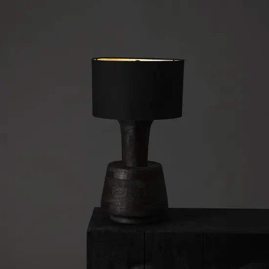Handcrafted Wood Table Lamp with Black Fabric Shade &ndash; 16.5" x 16.5" x 29" {2}