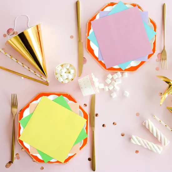 120 Pieces Cocktail Napkin Pastel Rainbow Paper Napkins Beverage Luncheon Paper Napkins 2 Ply for Party Favors, 6 Colors {5}