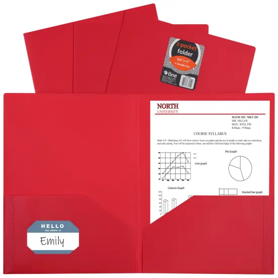 C-Line Poly 2-Pocket Portfolio Folder, Letter Size, Red, Pack of 25 {3}