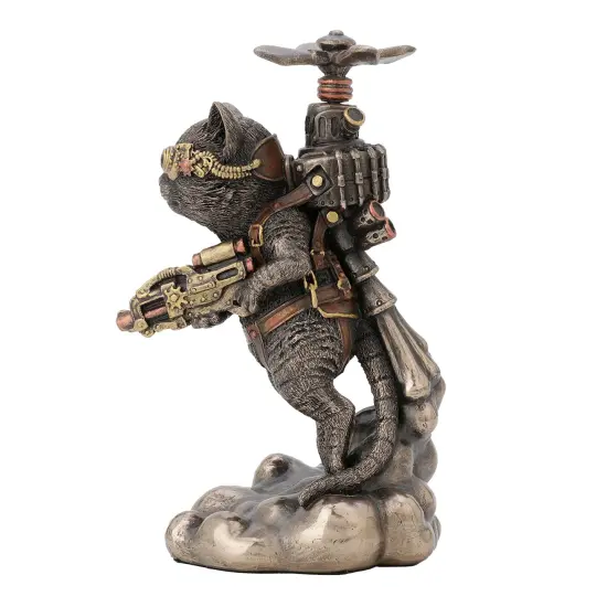 Veronese Design 5 1/2 Inch Tall Steampunk Cat Propeller Bronzed Resin Statue {7}