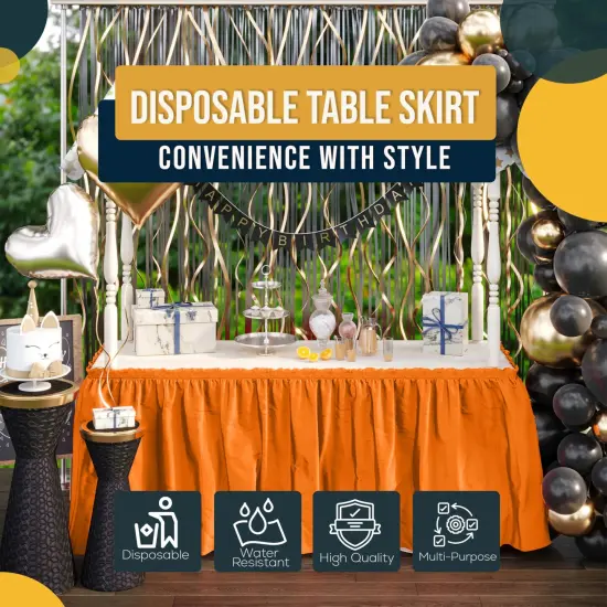 Ruffle Disposable Table Skirt 14 Ft Long Pleated Table Skirts with Adhesive Strip &ndash; Fits 6ft+ Rectangle or Round Tables &ndash; Ideal for Birthday Parties, Gender Reveal, Baby Showers & Event Decorations 6 pack by Exquisite Orange {6}