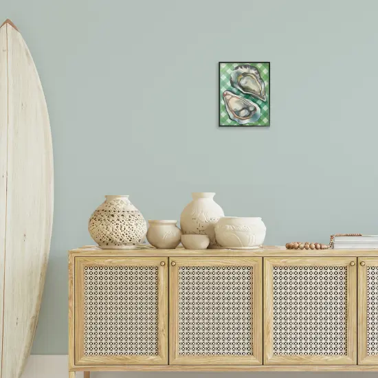 Stupell Industries Oysters on Green Plaid Framed Giclee Wall Art Design by Daphne Polselli {2}