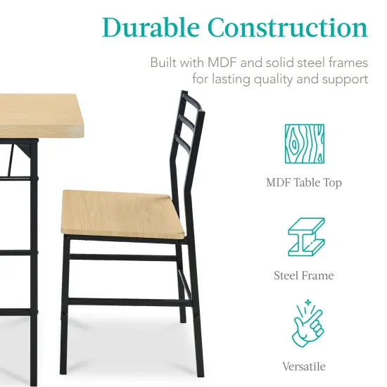 Best Choice Products 3-Piece Modern Dining Set, Square Table & Chairs Set w/ Steel Frame, Built-In Storage Rack Natural/Black {6}
