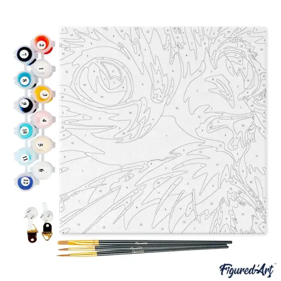 Figured'Art Mini Paint by Numbers Kit for Adults with Frame Feline Pop Art Small format 8"x8" - Craft Art Painting DIY Canvas Already Stretched on a Wooden Frame {4}