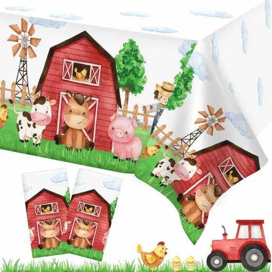 3 Pieces Farm Animal Rectangular Plastic Table Cover {1}