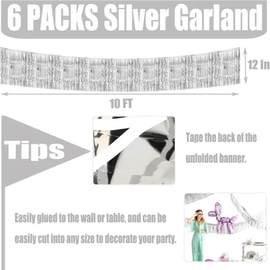 5 Piec10 Pack 10 Feet Silver Foil Fringe Garlandes St.Patrick's Day Garlands {2}