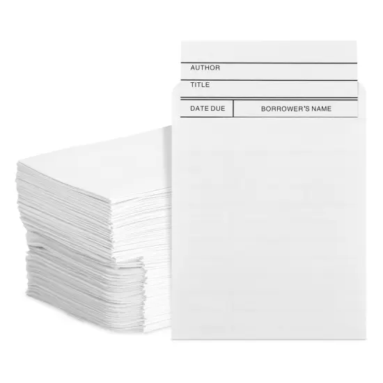 100 Pack Library Card Pockets Self Adhesive for Book Checkouts, CDs, DVDs, Classroom Supplies (3.5 x 4.5 In) White {1}
