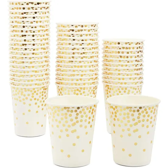 50 Pack 9oz Gold Paper Cups for Hot Drinks, Party Supplies, Weddings, Bridal Showers {1}