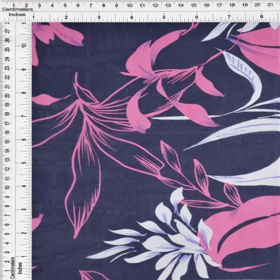 1 Yard Lightweight Navy & Pink Polyester Chiffon 57/58&Prime; Wide Floral-Accent Fabric {3}