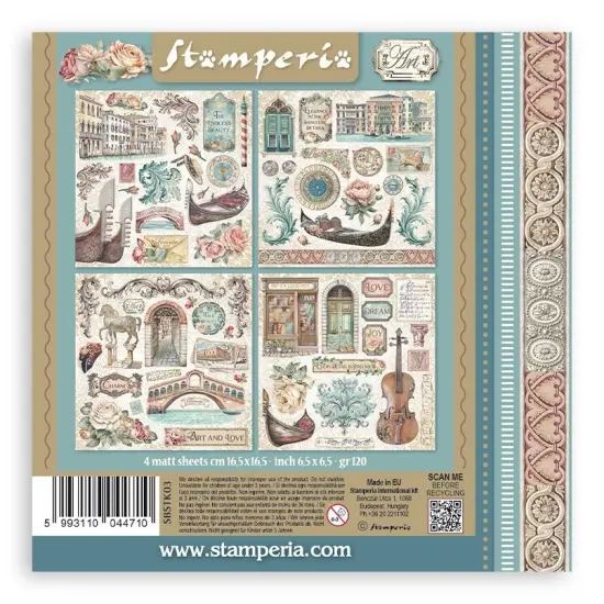Stamperia Stickers 6.49"x6.49" 4 sheets-Venice City of Art {3}