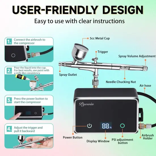 Upgraded Cordless Airbrush Kit with Compressor, Dual Action Trigger {5}
