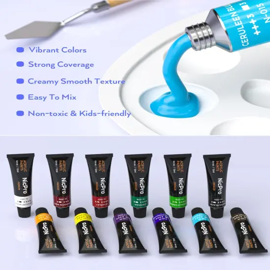 34PCS Art Painting Supplies Kit,12 Colors Acrylic Paint,Table Easel,6 Canvas Panels,10 Brushes {3}