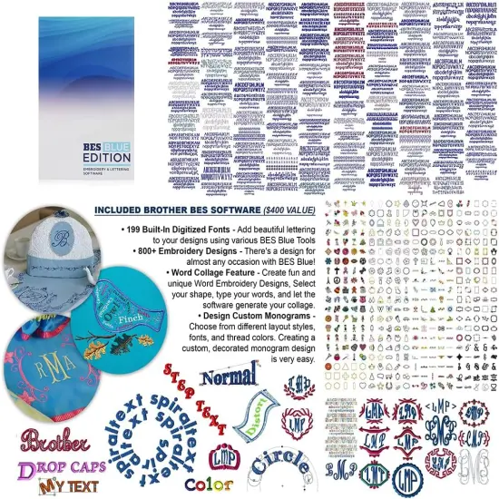 Brother NQ1700E Embroidery Machine, 6" x 10" Field Size, Cuts Jump Stitches, Wireless, Includes BES Lettering Software + Brother SA438 4" x 4" Hoop + 24 Spools of Jewel Thread + Embroidery Magic Video {3}