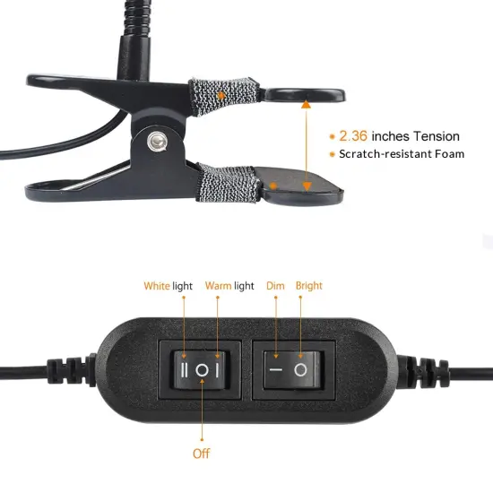 LEPOWER Clip on Light/Reading Lights/Book Lights/Desk Lamp Color Changeable/Night Light Clip on for Desk, Bed Headboard and Computers, Adapter Included (Black) {5}