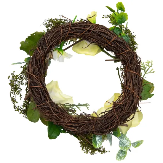 Northlight Mini Rose and Foliage Artificial Spring Wreath - 7" - Yellow {6}