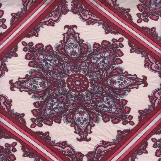 Boho Print Knit Fabric DTY Brushed Soft Stretch Material 58/60" Wide PINK/RUBY {1}