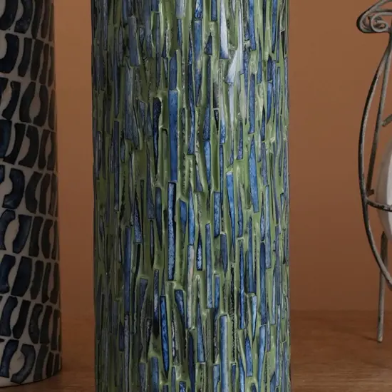 Bone Inlay Chiseled Candle Stand with Brass Top - 4" x 11.5" {3}