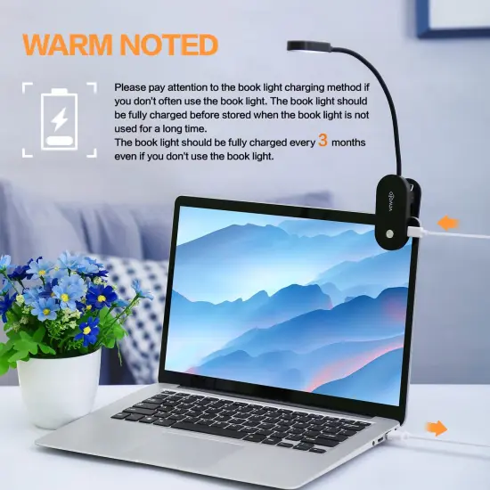 Rechargeable Book Light, 14 LEDs Eye Care Clip On Amber Reading Light for Bookworms Reading in Bed with 9 Colors 9 Brightness(Black) {2}