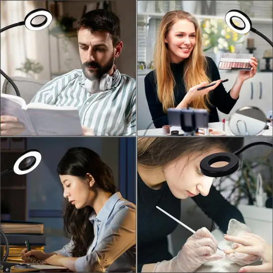 2 Pack LED Clip on Lamp Book Light for Kids Reading in Bed, 3 Color Modes with 10 Levels Brightness Flexible Gooseneck Clamp for Bed Headboard Video, Craft, Make up, Study {3}