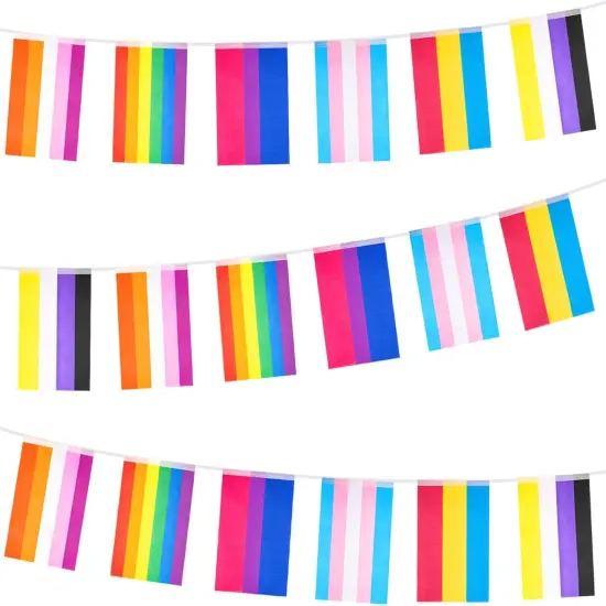 60 Rainbow Triangle Pride Flags, 66 Feet, 2 Sets, 5.5 x 8.3 Inches, LGBT Pride Occasion, Banner, Pennant {1}