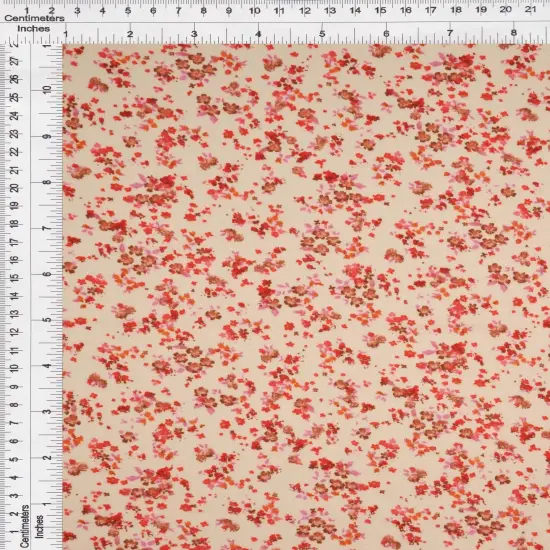 1 Yard Sand & Red Ditsy Floral Brushed DTY Knit Fabric Soft Stretch 58/60" Wide {2}