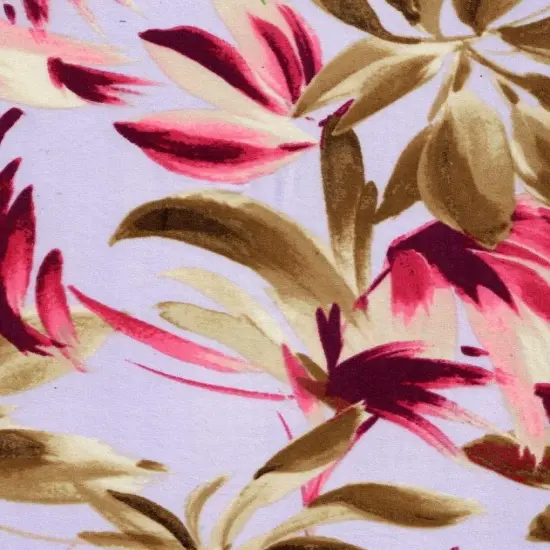 1 Yard Brushed DTY Leaf Tropical Print Knit Fabric 170 GSM, 58/60&Prime; Wide Polyester Spandex Blend LAVENDER {1}