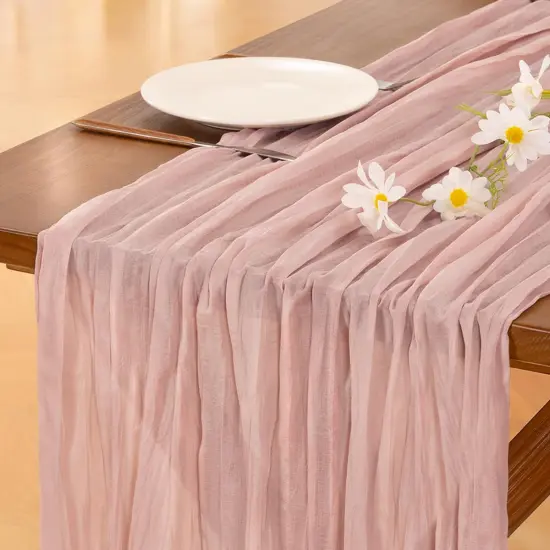 Pink Easter Cheesecloth Table Runner Boho Rustic Gauze Dusty Pink Spring 120 inch 10FT Cheese Cloth Runner for Wedding Party Baby Shower Birthday Home Decor {1}
