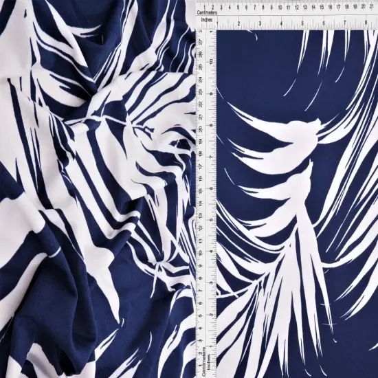 1 Yard Navy DTY Tropical Print Stretch Knit Fabric 58/60 Inch Wide {3}