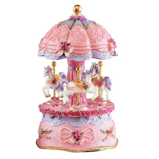Collections Etc Pink Ceramic Carousel Music Box with Golden Accents {2}