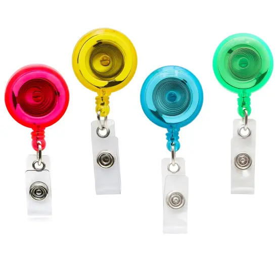 Standard Round ID Badge Reel with Belt Clip & Strap, Translucent Assorted, Pack of 4 {1}