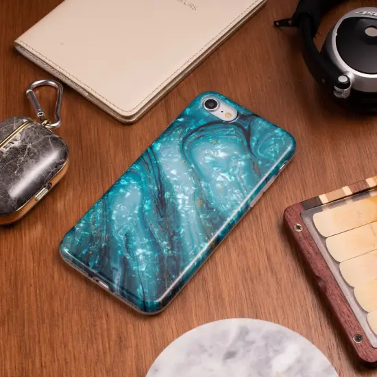 Marble Shell Case For iPhone SE 2020, Glossy Skin Gold Foil Soft TPU IMD Cover For Teen Girls Women Green Blue, by Insten {5}