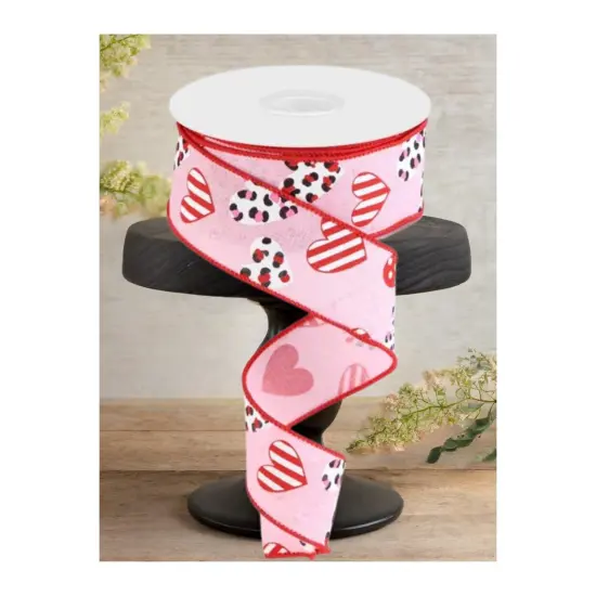 1.5" Leopard Hearts Ribbon: Pink (10 Yard) {2}