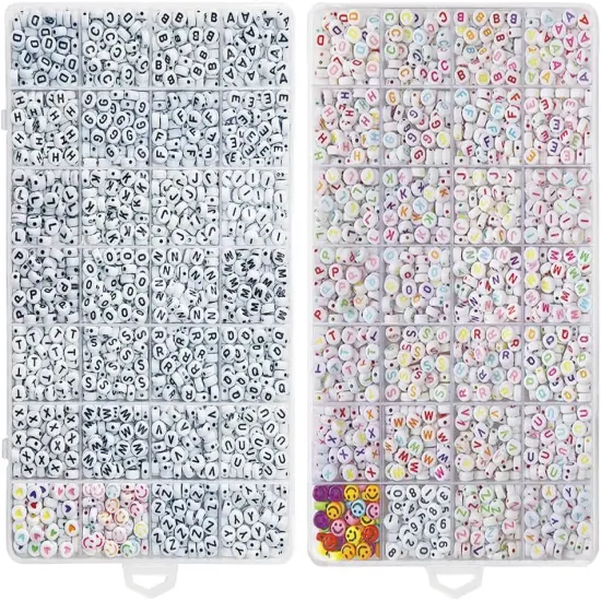 2Box 2500Pcs+ Alphabet Letter Beads, 4x7 mm A-Z and Smile, Heart, Figure,Acrylic Beads, Beads for Jewelry Making, Beads for Bracelet Making Kits Beads {2}