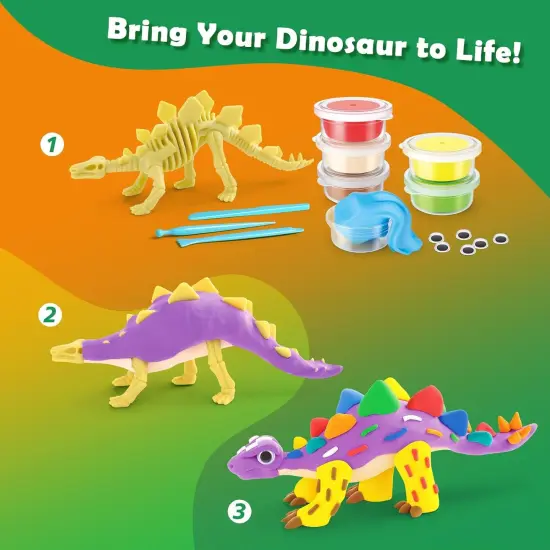 Dinosaur Air Dry Clay Kit &ndash; Create 5 Dinosaur Models with 12 Colors of Modeling Clay, Instruction Guide &ndash; Fun & Educational Craft Set for Kids {3}