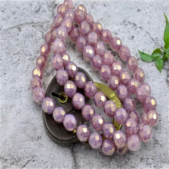 *25* 8mm Gold Lustered Thistle Opaline Fire Polished Round Beads {4}