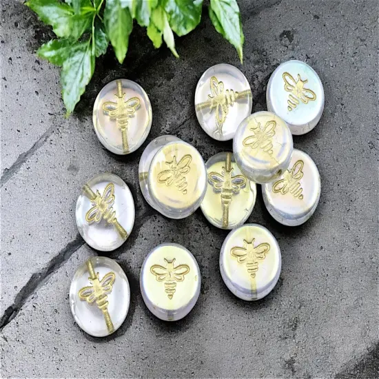 *12* 12mm Gold Washed Crystal AB Bee Coin Beads {3}