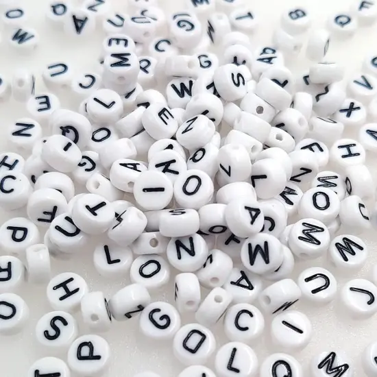 White Round Acrylic Alphabet Letter Beads A-Z Mixed Plastic Shape Loose Bulk DIY Beads for Jewelry Making Bracelets Necklaces Key Chains {2}