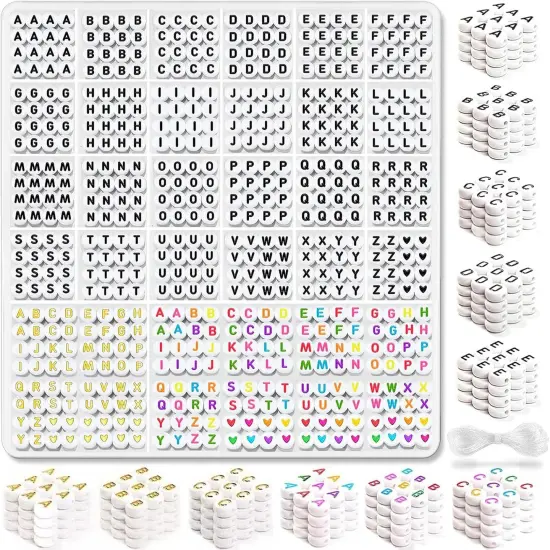 2080PCS Letter Beads,3 Colors A-Z Alphabet Beads for Jewelry Making Friendship Bracelets,White Gold Colorful Round Alphabet Beads {1}