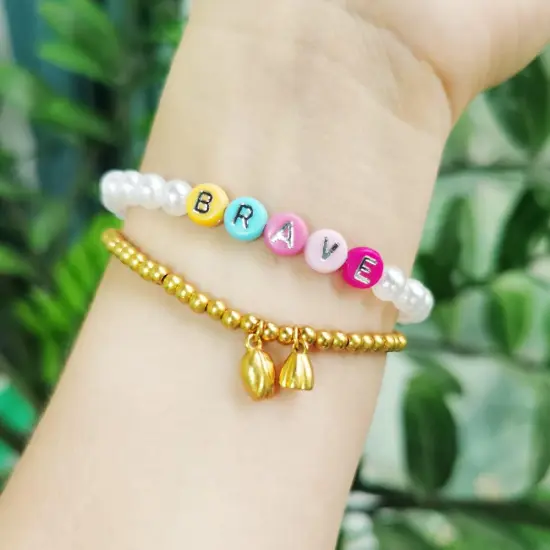 1200pcs Acrylic Colorfull Letter Beads for Jewelry Making Alphabet Beads with Elastic String Bead Cord 7x4mm A-Z Silver Letter Beads for DIY Necklace Friendship Bracelet Making {5}