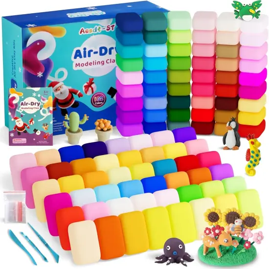 Air Dry Clay 102 Colors, Modeling Clay for Kids, DIY Model Magic Clay, Molding Clay Kit with Sculpting Tools, Non-Sticky Soft and Super Light, Arts and Crafts Gift for Boys Girls Kids. {1}